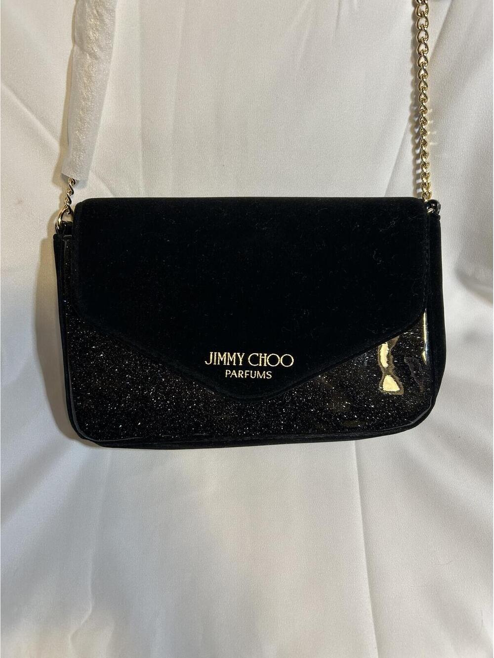 Jimmy Choo Parfums Black Velvet Chain Clutch Crossbody Evening Bag Mini